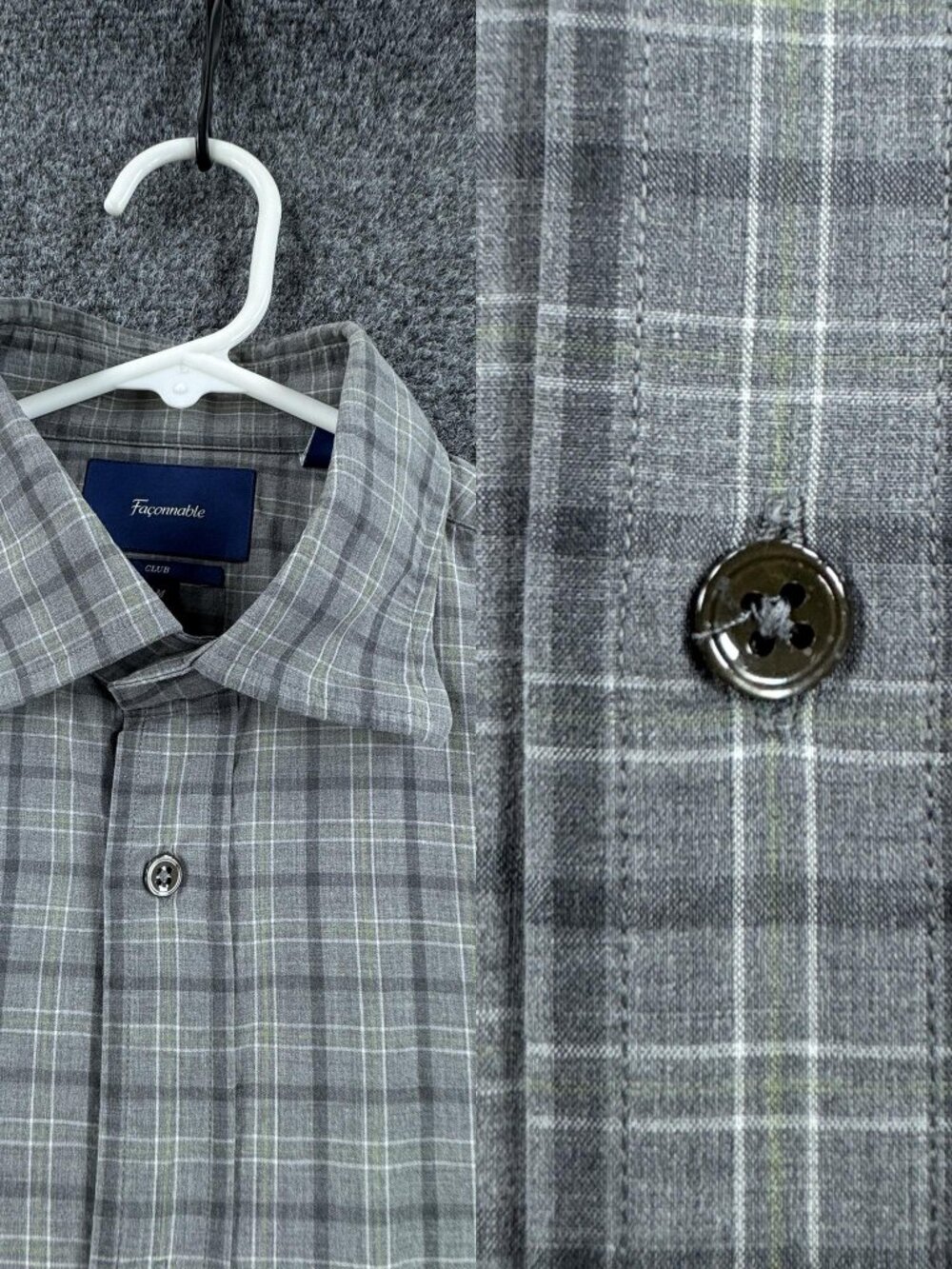 Faconnable Cotton Gray Green Club Medium Plaid Logo Men Button Up Pocket Shirt
